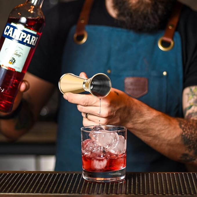 Jigger for Bartending, Briout Double Cocktail Jigger Japanese Premium 304 Food Grade Stainless Steel Jigger 2 OZ 1 OZ with Measurements Inside, Gold