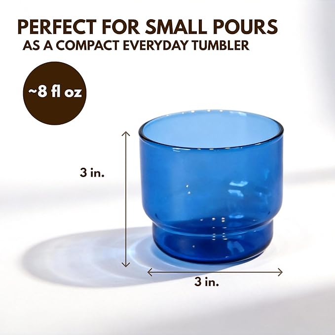 Double Old-Fashioned Glasses Set Of 4 10oz Stackable Borosilicate Glass Cups Retro Color for Wine Cocktails Mocktails Modern Barware Gift Small Bodega Glasses Dishwasher Safe