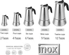 12 Cup Stovetop Espresso Maker Matte Stainless Steel Moka Pot Italian and Cuban Mocha Coffee Maker, Compatible with Gas, Electric, Ceramic, and Induction stovetops(20 fl oz/600 ml)