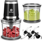 Food Processor 4 Cup: Mini Electric Food Chopper with 2 Bowls, Small Meat Grinder with 2 Speed & 4 Blades for Vegetable, Meat, Nuts, Functions for Chopping, Dicing, Mixing and Puree-Gray