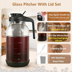 Cold Brew Coffee Maker, 64oz Mason Jar Pitcher with Stainless Steel Filter, Sealed, Leak-Proof Lid with Pour Spout & Handle, Heavy Duty Glass Iced Coffee Tea Brewer with Non-Slip Silicone Base-Black