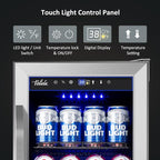 15'' Beverage Refrigerator and Beer Fridge Under Counter Built-in or Freestanding,127 Cans Beverage Cooler with Glass Door and Lock for Bottles and Cans Beer/Soda/Water/Wine