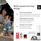 LARS NYSØM Salt and Pepper Grinder Set Manual, Stainless Steel Salt and Pepper Mills with Adjustable Ceramic Grinder I Design Spice Shakers (Pure White)