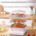 Electric Food Steamer - 3-Tier Design with 90-Minute Timer for Healthy Cooking of Vegetables, Meat, and Fish - Includes 15-Second Steam Burst and Smart Preset Function
