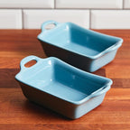 Rachael Ray Ceramics Au Gratin Set, Rectangular, Two 12-ounce, Agave Blue