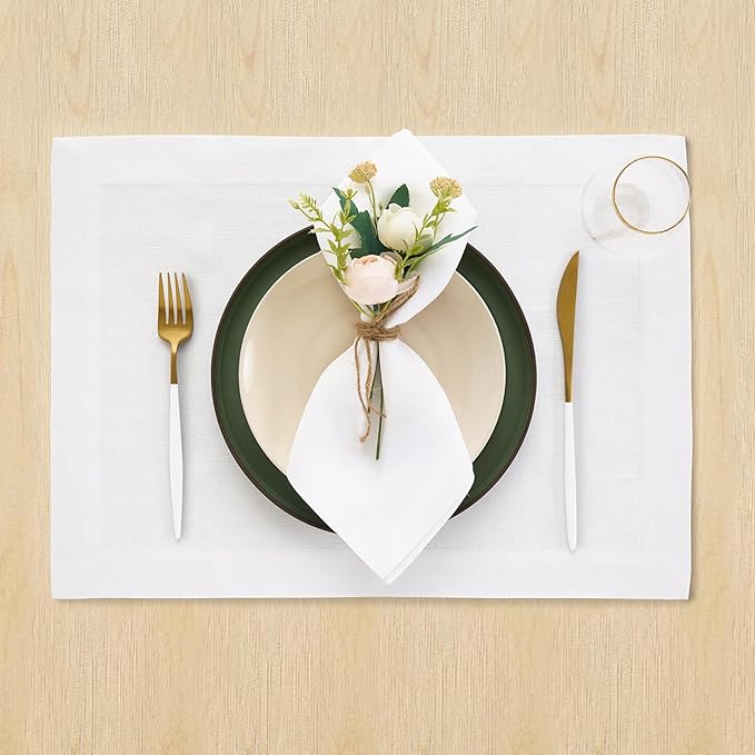 Solino Home White Linen Napkins Set of 6-100% Pure Linen Cloth Washable Dinner Napkins 20 x 20 Inch for Fall, Autumn, Halloween, Thanksgiving, Christmas, Holiday - Fete