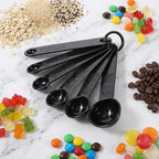 5Pcs Black Measuring Spoons Universal Easy to Read Measuring Cup and Spoon Set with Soft Grip Handle Plastic Cups and Spoons for Baking&Kitchen Hang Hole and Nesting for Easy Storage