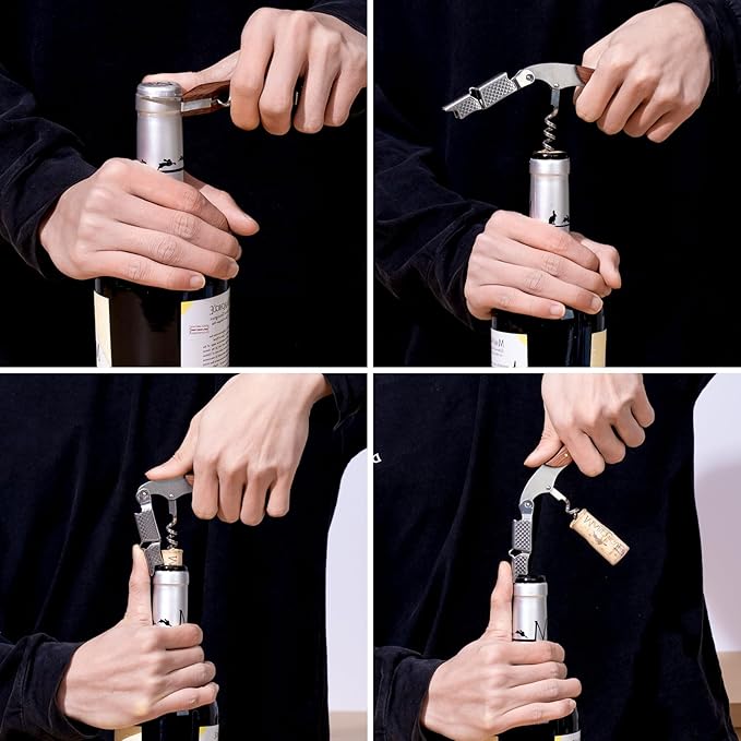 3-Pack Professional Waiter Corkscrew Wine Key with Leather Protection Gift Bag, Long Rosewood Handle Stainless Steel Handle Wine Opener for Bar Restaurant Waiters, Sommelier, Bartend, Rosewood Hand
