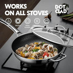 DOTCLAD 13 Inch Hybrid Stainless Steel Wok with Lid and Steamer Basket, Non Stick Stir Fry Pan, PFOA-Free, Works on Induction, Dishwasher & Oven Safe