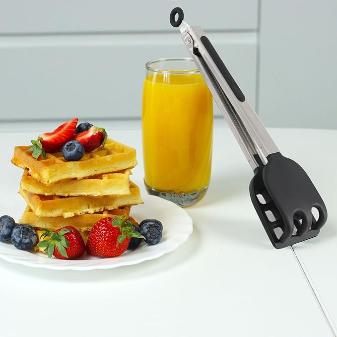Waffle Tongs by StarBlue – 10 Inches Silicone and Nylon Serving Tongs with Non-Slip Smooth Handles, Non-Scratch and Dishwasher Safe, Multipurpose Spatula Tongs for Belgian Waffle Serving (10 Inch)