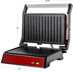 OVENTE Electric Indoor Panini Press Grill and Sandwich Maker with Non-Stick Coated Plates, Cool-Touch Handle and Removable Drip Tray, Opens 180 Degrees to Fit Any Type or Size of Food, Red GP0620R