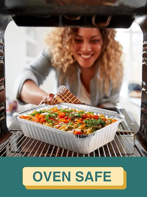 NEEBAKE 50 Pack 8x6 Disposable Aluminum Pans with Lids Aluminum-Foil-Pans-Tin-Foil-Baking-Pans-Tin-Trays-Food-To-Go-Containers-for-Meal-Prep-Cooking-Roasting-Heating-Takeout