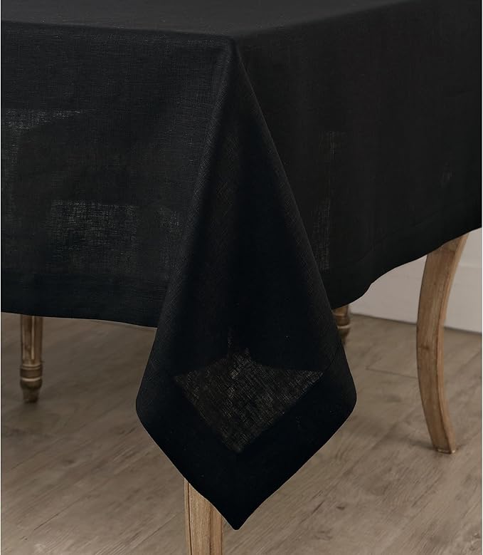 Solino Home Black Linen Tablecloth 60 x 120 Inch - 100% Pure Linen Table Cloth for Rectangle Tables - Fete, Machine Washable Tablecloth for Winter, Christmas, Holiday, New Year