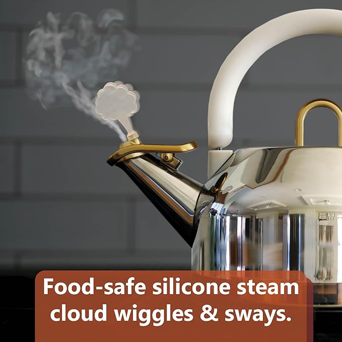 Michael Graves Design Steamy Kettle - Whistling 2.2 Quart Stainless Steel Stovetop Kettle, Induction Compatible, Ergonomic 2-Hand Grip Handle, Easy Flip Spout, Removable Lid, Fold-Down Storage Handle