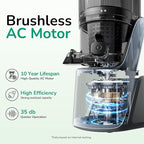 Canoly C16 Cold Press Juicer, 6" Extra Wide Feed Chute, 3-IN-1 Strainers (Juice & Sorbet & Nut Milk), Powerful AC Brushless Motor, Self Precut System, Juicer Machines with BPA-Free (Space Gray)