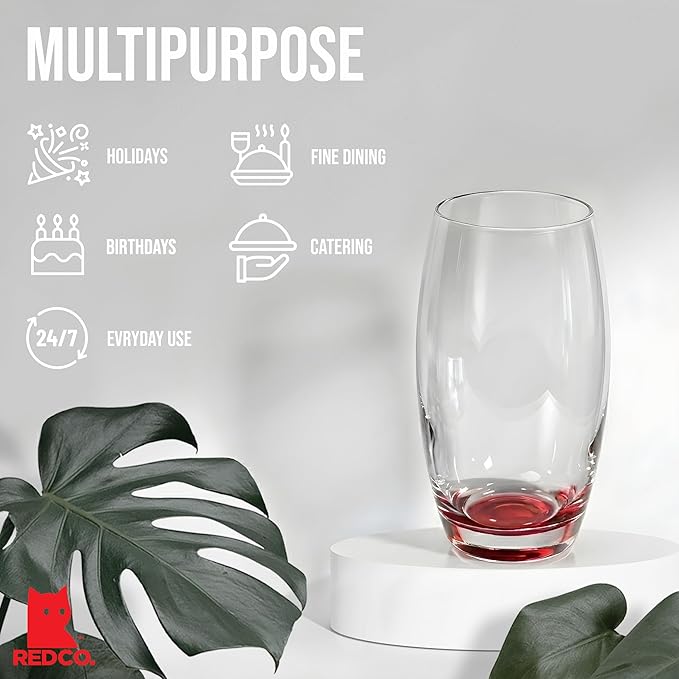 Red Co. Large 16 oz Multicolored Drinking Glass Set of 6 for Water, Beverage, Cocktail, Mixed Drinks