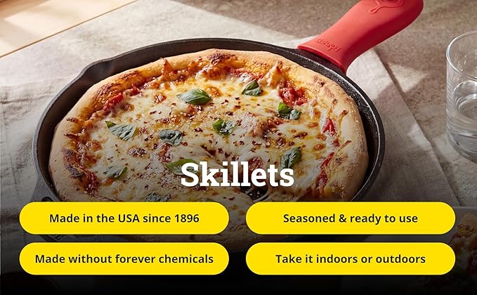 Lodge Seasoned Cast Iron Skillet - Quality Frying Pan for the Stove, Oven, Grill & Campfire - Includes Silicone Hot Handle Holder - Non-Toxic, Nonstick & Long-Lasting - 12 Inches