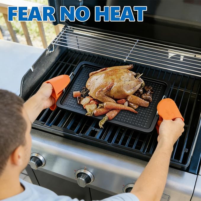 SafBbcue Upgraded Cast Iron Griddle, 15 x 8.7 Inch Griddle Pan with Silicone Cooling Handle, Griddle for Gas Stove, Electric, Flat Top, Portable for Indoor Stovetop or Outdoor Camping BBQ, Black