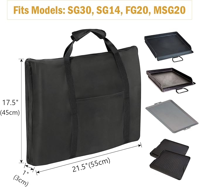 Yoyong Griddle Carry Bag - Fits Camp Chef SG30, SG14, FG20 & MSG20 - Waterproof Cast Iron Griddle Bag - 600D Heavy Duty - 21.5" L x 17" H
