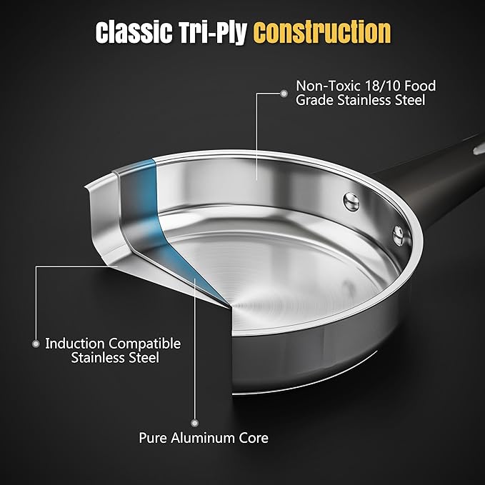 Meythway 14-Piece Stainless Steel Cookware Set for Induction Stovetops – Non-Toxic Pots & Pans with Stay-Cool Handles, Glass Lids, Steamer, Pot Mats & Utensils – Dishwasher Safe Kitchen Cookware