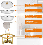 4 Pack Gold Round Chafing Dishes for Buffet, 5 QT Food Warmers and Cold Food Server for Parties, Events Hosting, Family Gatherings, Full Set Catering Supplies with Serving Utensils Accessories