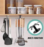 Zorfeter Under Cabinet Kitchen Utensil Hooks, Stainless Steel Utensil Racks 360°Rotating Drilling Free Adhesive Utensils Hanging Rack Holder, Black