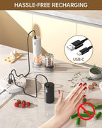 CIRCLE JOY Electric Salt and Pepper Grinder Set Rechargeable Salt and Pepper Mills with 6-Level External Adjustable Coarseness, White LED Light and Storage Base, Black & White