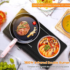 Infrared Double Burner Electric Cooktop - 1800W Portable Stove, Heat-up In Seconds, Countertop Cooktop for Dorm, Compatible with All Cookware