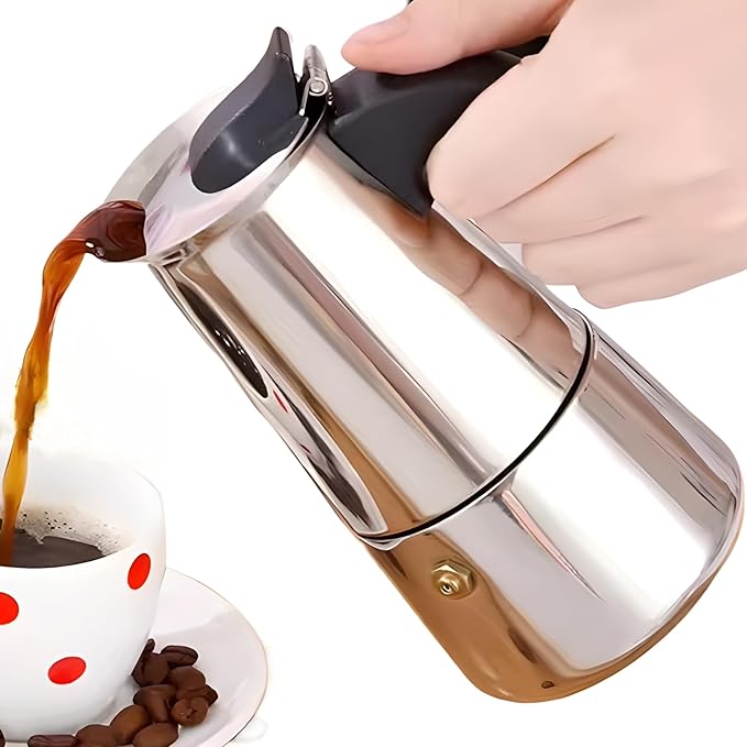 Stainless Steel Moka Pot Espresso Maker,Stovetop Moka Pot,Percolator Coffee Pot,Italian Coffee Maker,Cuban Café Brewing,Greca Coffee Maker (4 CUP)