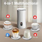 Milk Frother, 4-in-1 Milk Steamer and Frother, 8.1oz/240ml Automatic Warm and Cold Foam Maker, Auto Shut-Off Frother for Coffee, Latte, Cappuccino, Macchiato(White)