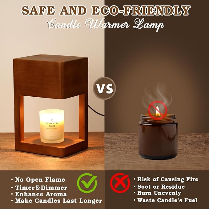 Candle Warmer Lamp Wood with Timer, Dimmable Electric Candle Lamp Warmer for Jar Candles, 2*35 Watt Bulb, Christmas Gifts, Birthday Gifts for Mom, Decorative Wooden Candle Lamp for Bedroom Home Decor