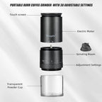 Mongdio Portable Electric Burr Coffee Grinder with 38 Adjustable Settings, Conical Burr Coffee Grinder with LED Display, USB Charging, Ceramic Core, for Home, Space Black