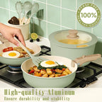 Umite Chef Non Stick Pots and Pans Set, 21 Pcs Ceramic Kitchen Cookware Set with Detachable Handle, Nonstick Healthy Induction Cookware, Dishwasher RV Cookware Set, Oven Safe, Stackable, Sage Green