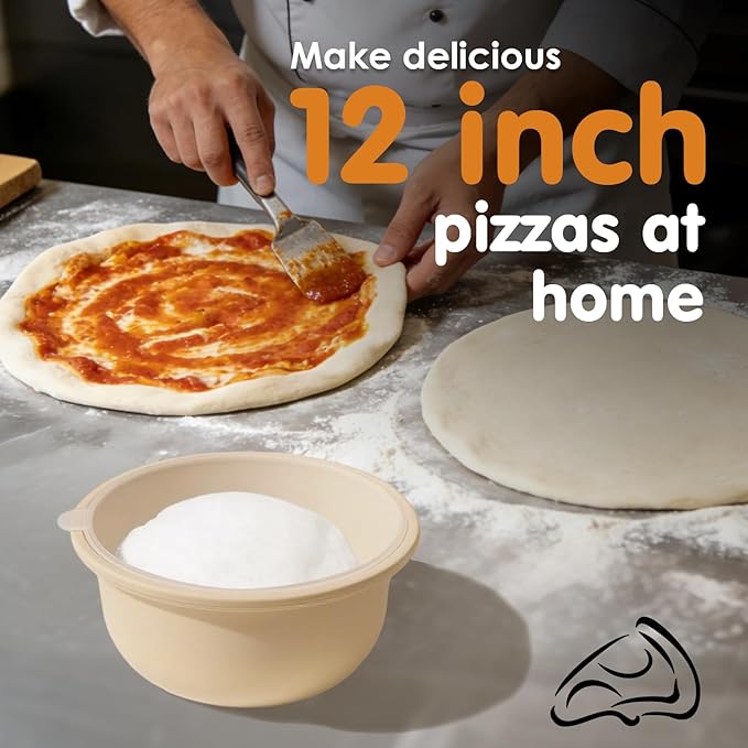 4Pcs Stackable Silicone Pizza Dough Proofing Containers with Lids,Pizza Dough Proofing Box | Make 12" Pizzas 700ml(4Pcs Beige)