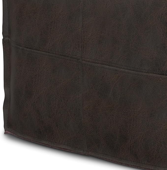 SIMPLIHOME Sheffield Square Pouf - 18 inch Wide Genuine Leather Ottoman in Distressed Dark Brown, Boho-Style Footrest, Extra Seating, or Accent Piece for Living Room or Bedroom, Assembled