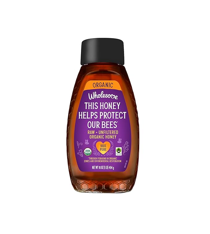 Wholesome Sweeteners 16-Ounce Organic Raw Unfiltered Honey Bottle, 100% Pure, Fair Trade Certified, Non GMO Project Verified, & Gluten Free, 6 Pack