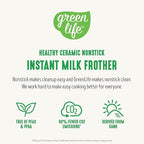 GreenLife Ceramic Electric Milk Frother, 10oz, 4-in-1, Auto Hot and Cold Foam, Dense and Light Foam, PFAS Free, Cordless Milk Warmer and Steamer for Latte, Coffee, Black