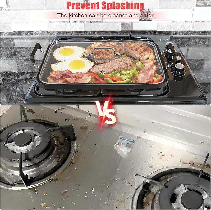 Vayepro 2-Burner Griddle Pan with Glass Lid - Nonstick Stovetop Griddle for Gas & Glass Cooktops - Aluminum Camping Grill Pan for Breakfast (Pancakes/Eggs/Bacon) (22"L x 12"W x 1.77"Th)