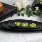 vicrays Large Oval Serving Platters, 16"/14"/10" Porcelain Serving Platters for Party, BBQ,Stackable Serving Trays Serving Plates for Appetizers, Sushi, Restaurant, Set of 3 (Black)`