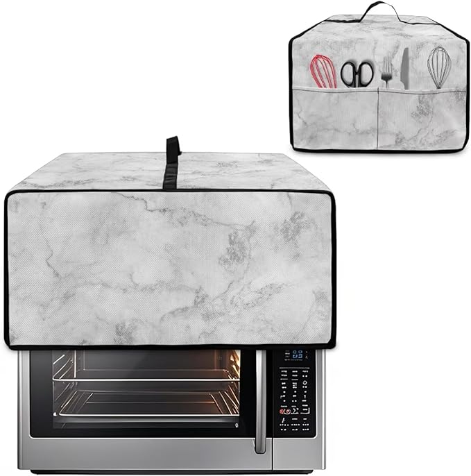 Marble Print Toaster Oven Protective Cover for Kitchen Counter, Heat-resistant Dust-proof Microwave Oven Air Fryer Cover with Storage Pockets (Small-14.5 * 18.46 * 9 inches)