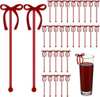 SiliFine 30 Pcs 6 Inch Party Drink Stirrers, Bow Stir Sticks Coffee Stirrers Reusable Plastic Swizzle Sticks for Wedding Birthday Bridal Cocktail Decorations Galentines Supplies(Burgundy)
