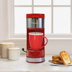 Kenmore Single Serve Coffee Maker – 6–12 Oz Brew Sizes, Compatible with Keurig K‑Cup Pods & Ground Coffee, One Cup Brewer, Travel Mug Friendly, Auto Shut‑Off, Hot & Iced maquina de cafe, Red