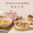 CAROTE Ceramic Cookware Set Nonstick, 9pcs Pots and Pans Set Non stick, Non-Toxic & PFAS-Free,Dishwasher, RV/Camping Cookware Set,Sauce Pan with Lid, Pink
