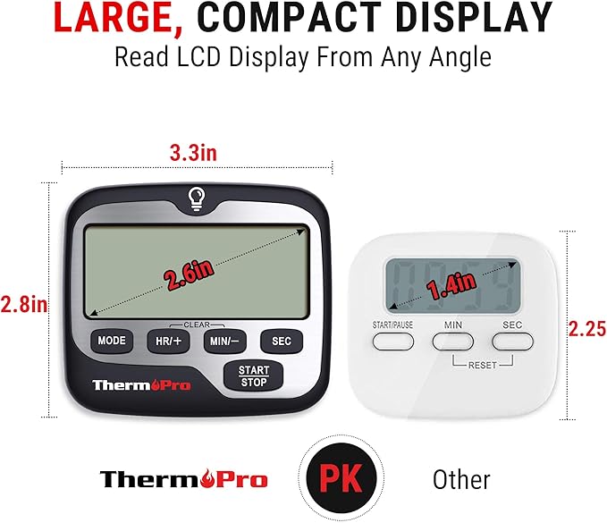 TempPro TM01(2 Pack) Kitchen Timers for Cooking with Count Up Countdown Timer, Digital Timer for Kids with Touch Backlit, Study Timers for Classroom Teacher Supplies (Previously ThermoPro)