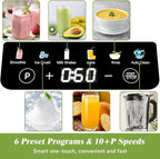 Blenders for Kitchen, Countertop Smoothie Blender with 51oz Glass Pitcher, Grinder & To-Go Cup Combo, 10 Speeds Digital Touchscreen Blender for Smoothies, Shake, Crush Ice, Dishwasher Safe