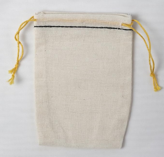 Celestial Gifts Muslin Bags - Double Drawstring Bags Small 25pcs - 2.75x3.75, Reusable Tea, Jewelry, Gift, Spice and Sachet Bag - 100% Cotton - Made in USA - (Black Hem & Yellow Drawstring)
