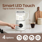 Casimhu 4-in-1 Milk Frother, Electric Milk Frother and Steamer with LED Touch Screen, Ceramic Lining Bottom, Milk Warmer 13.52oz for Lattes, Cappuccinos, and Macchiatos at Home, White