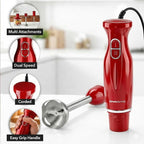 OVENTE Immersion Hand Blender Set, 300W Electric Handheld Stick Mixer, 2 Mixing Speeds with Stainless Steel Blades, Egg Whisk, Beaker & BPA-Free Food Chopper, Red HS565R