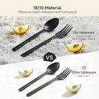 KINGSTONE 40 Pcs Black Hammered Silverware Set for 8, 18/10 Stainless Steel Heavy Duty Flatware Set, Tableware Cutlery Utensil Sets for Home Restaurant Dishwasher Safe