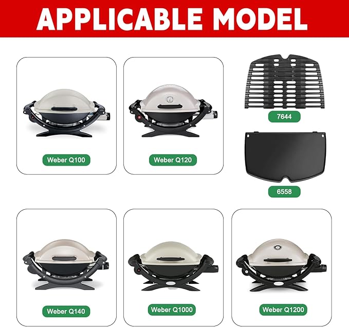 GGC 6558 Griddle for Weber Q100 Q120 Q1000 Q1200 Series Grills, Cast Iron Grill Parts for Weber Q100 Grills, 12.6" x 8.6" Cooking Griddle for Webbr Baby Q